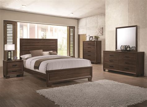 Bedroom Furniture Medium Brown Queen Size Bed Panel Unique 4pc Set