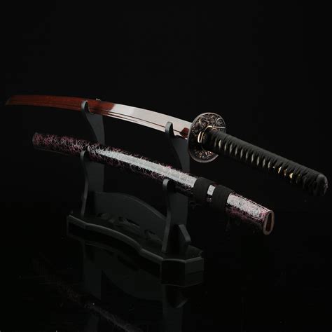 Red Blade Katana Handmade Japanese Katana Sword Damascus Steel With