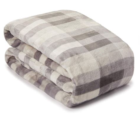 Broyhill Gray Plaid Velvet Plush Queenking Blanket Big Lots Luxury
