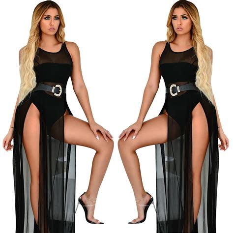 2019 Hisimple New Sheer Mesh Double High Slit Summer Beach Party Dress
