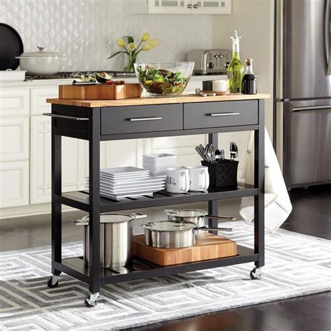 Hom hum rolling kitchen island cart with storage. Glenville Black Kitchen Cart Island Rolling Trolley ...