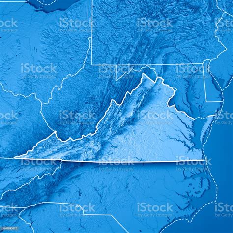 Virginia State Usa 3d Render Topographic Map Blue Border Stock Photo