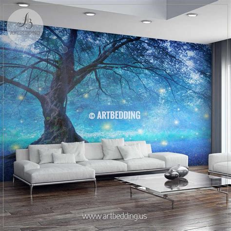 Fairy Tree In Mystic Forest Wall Mural Blue Tree Of Life Self Adhesive