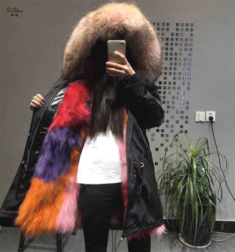 Winter Women Genuine Natural Raccoon Fur Liner Coat Detachable Long
