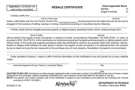Free Printable Certificate Of Resale Sample Template
