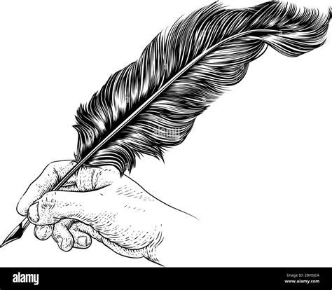 Quill Feather Ink Pen Hand Vintage Woodcut Print Stock Vector Image