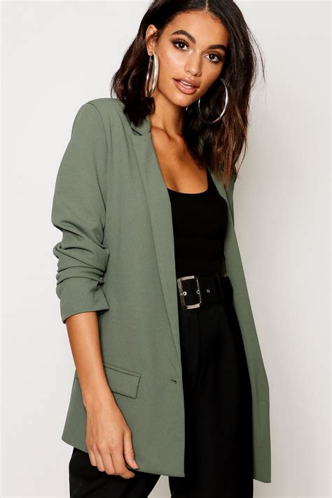 Oversized V Detail Ruche Sleeve Blazer Boohoo Business Casual Outfits