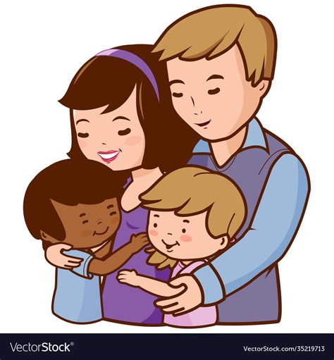 Mother And Father Hug Their Adopted Children Vector Image