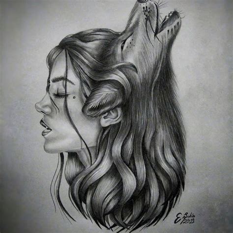 Pin By Mano Kara On Art Wolf Girl Tattoos Wolf Girl Wolf Art Drawing