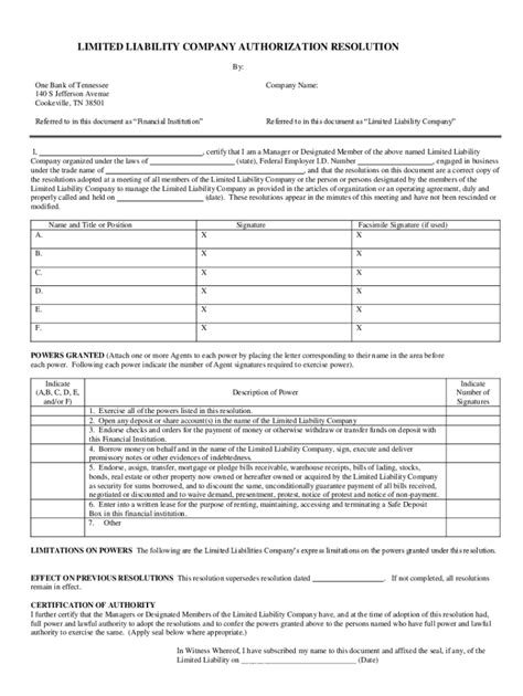 Fillable Online Limited Liability Company Authorization Fax Email