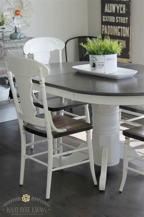 Modern brown 7 pieces dining room set rectangular white marble table chairs iacq. Farmhouse Style Painted Kitchen Table and Chairs Makeover ...