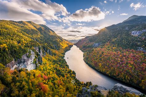 Adirondack Mountains New York State River Mountains Trees Clouds