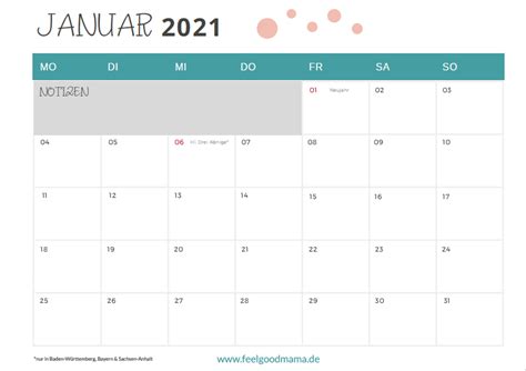 Kalender 2021 januar zum ausdrucken. Kalender 2021 zum Ausdrucken - kostenlos • Feelgoodmama