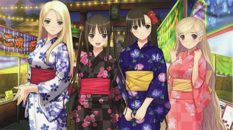 brunettes blondes tony taka kimono festival fault meganekko anime sugiyama mio anime