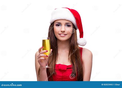 The Cute Girl In Christmas Concept Isolated On White Stock Image
