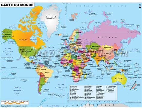 Buy Printed World Map In French Carte De Monde