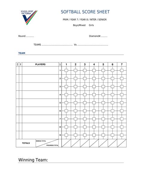 免费 Winning Team Softball Score Sheet 样本文件在