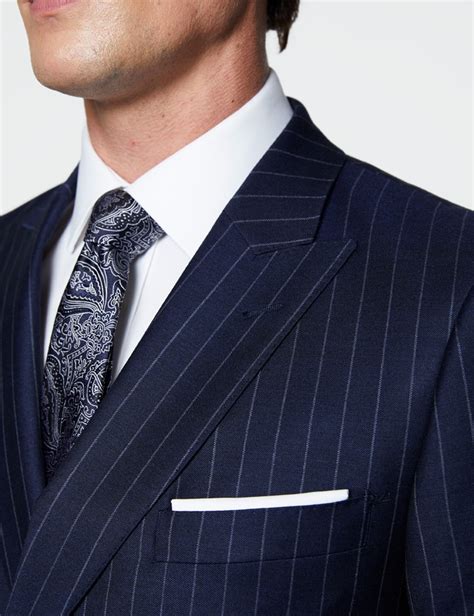 Pamoni Navy Pinstripe Double Breasted Slim Fit Suit Kleidung