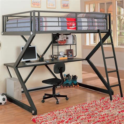 Z Loft Full Size Heavy Duty Metal Wdesk Black Matte Loft Bunk Beds