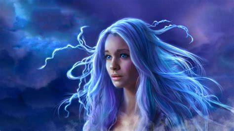 Blue Eyes Blue Hair Fantasy Girl Long Hair Woman Wallpaperhd Fantasy