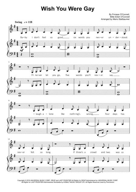 wish you were gay arr mario stallbaumer sheet music billie eilish piano and vocal