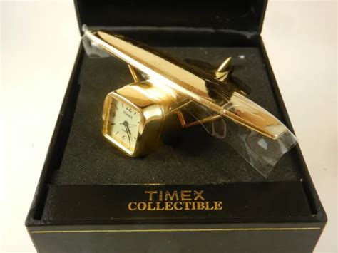 Timex Collectible Mini Airplane Tmx 127 Brass Vintage Quartz Clock 37