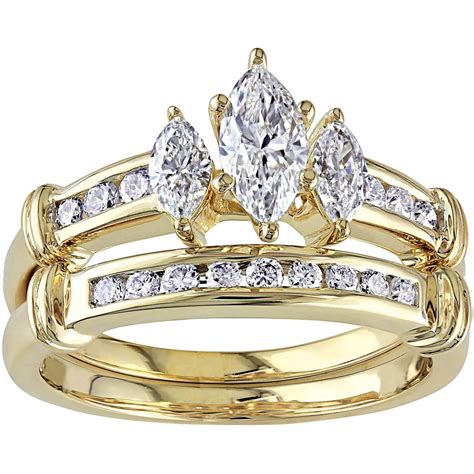Warm and lustrous yellow gold is a beautiful precious metal choice for a diamond bridal set. Diamore 14k Yellow Gold 1 Ctw Marquise Cut Diamond Three ...
