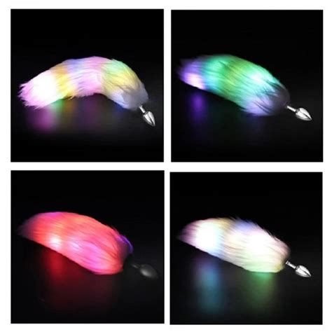 Luminous Light Fox Tail Metal Silicone Anal Beads Butt Plug Erotic Gay