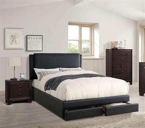 Crown Mark B4285 Emily Contemporary Black Finish Storage King Size Bed Buy Online On Ny