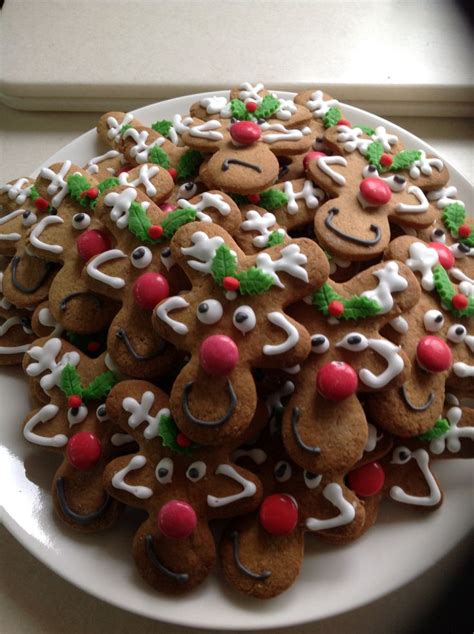 Turn gingerbread cookies upside down and decorate with icing to resemble reindeer, see photo for an easy reference. Gingerbread reindeers ( upside down gingerbread men ...
