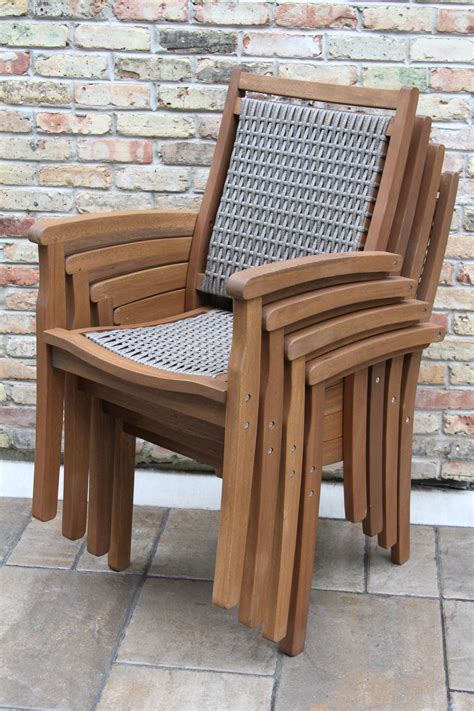 Shop for stackable outdoor chairs at bed bath & beyond. Stackable Resin Wicker & Eucalyptus Arm Chair in Grey