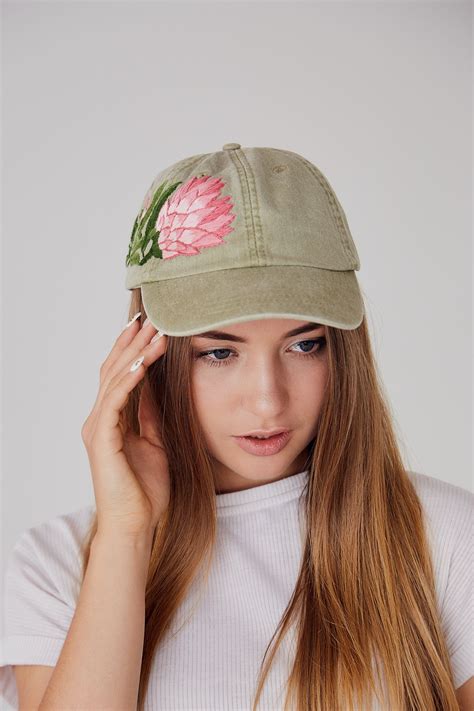 Hand Embroidered Baseball Cap With Protea Etsy Uk Embroidered Baseball Caps Baseball Cap