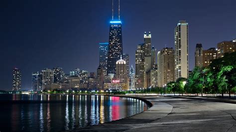 Download 1920 X 1080 Night City Chicago Skyline Wallpaper