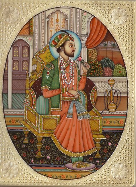 Mughal Miniature Painting Emperor Shah Jahan Rare Mogul Art From