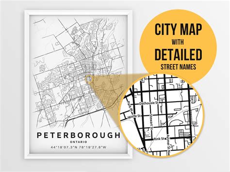 Printable Map Of Peterborough Ontario Canada With Street Names Etsy
