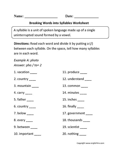 Englishlinx.com | Syllables Worksheets