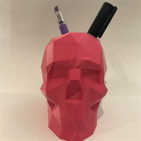 Skull Pen Holder Low Poly Style 3d Printed Etsy