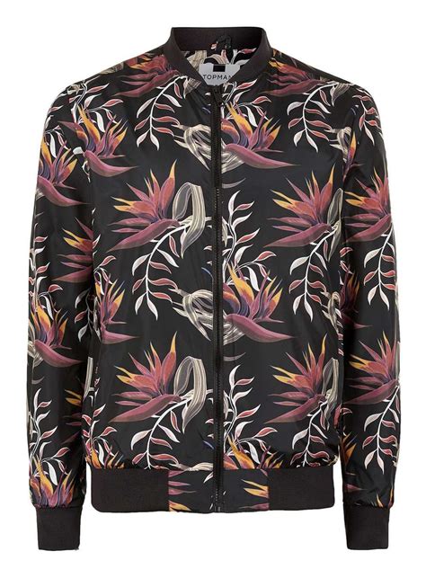 Black Floral Print Bomber Jacket Topman Designer Jackets For Men