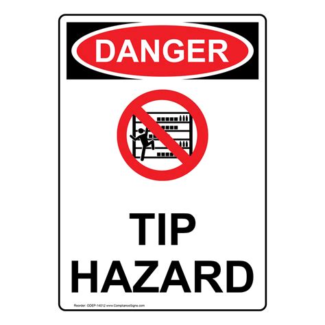 Portrait OSHA Tip Hazard Sign With Symbol ODEP 14012