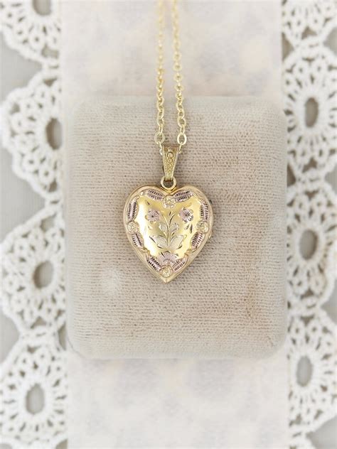 Gold Heart Locket Necklace Gold Filled Vintage Pendant With Adjustable Chain Heart Of Love