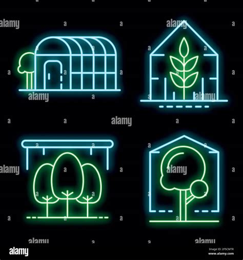 Greenhouse Icons Set Outline Set Of Greenhouse Vector Icons Neon Color
