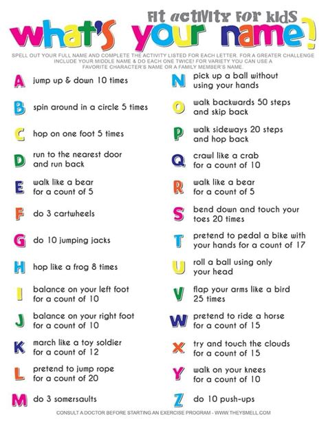 Use a ball, and have the students throw it to each other. Spell Your Name Workout - What's Your Name? Fitness ...