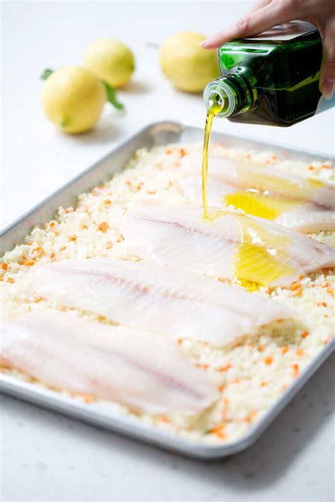 Baked Fish With Cauliflower Rice Pilaf Sheet Pan Meal Bon Aippetit