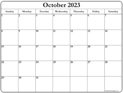 October 2023 Calendar Free Printable Calendar