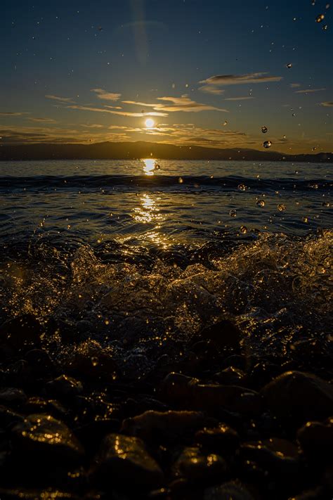 Free Images Sunset Lake Waves Drops Sun Sky Travel Horizon