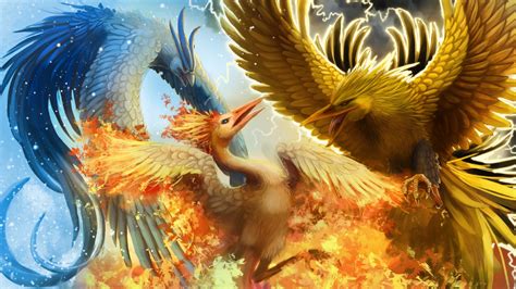 Legendary Birds Articuno Zapdos And Moltres Full Hd Wallpaper And