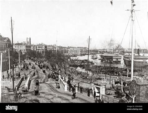 Late 19th Century Photograph Ships Along The Bund Shanghai China C