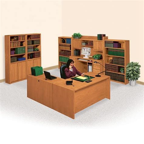 The Office Leader Veneer L Shape Desk With Computer Credenza Desk And