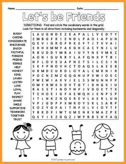 Friendship Word Search Puzzle Puzzles To Print