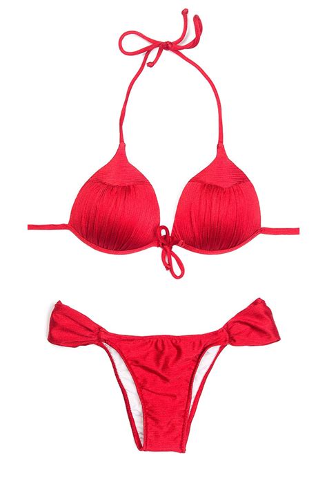 rio de sol red satin padded triangle brazilian bikini onix red